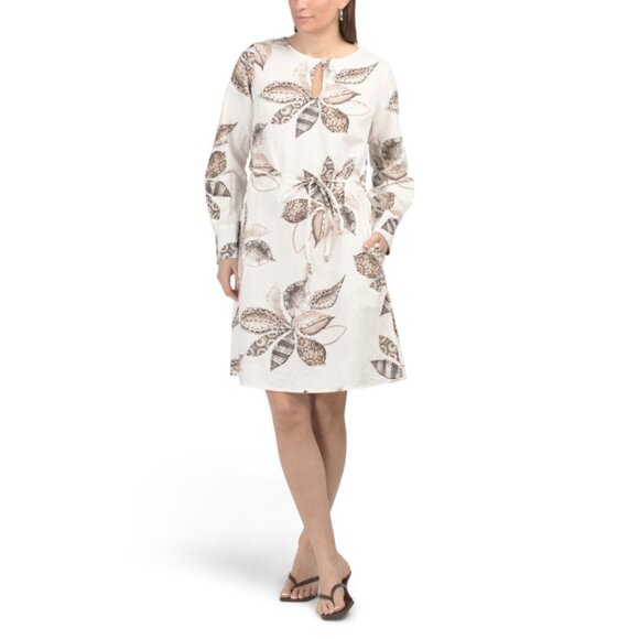 LA PICCOLA CREATIVA Italy Linen Blend Long Sleeve Floral Print Mini Dress - Picture 1 of 2